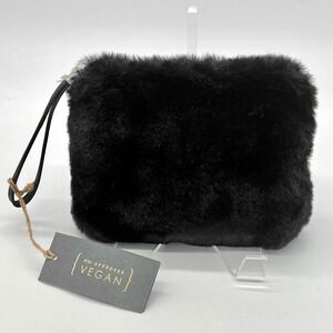 Expressions NYC Vegan Black Faux Fur Wristlet Clutch Purse Bag Silky Soft NWT